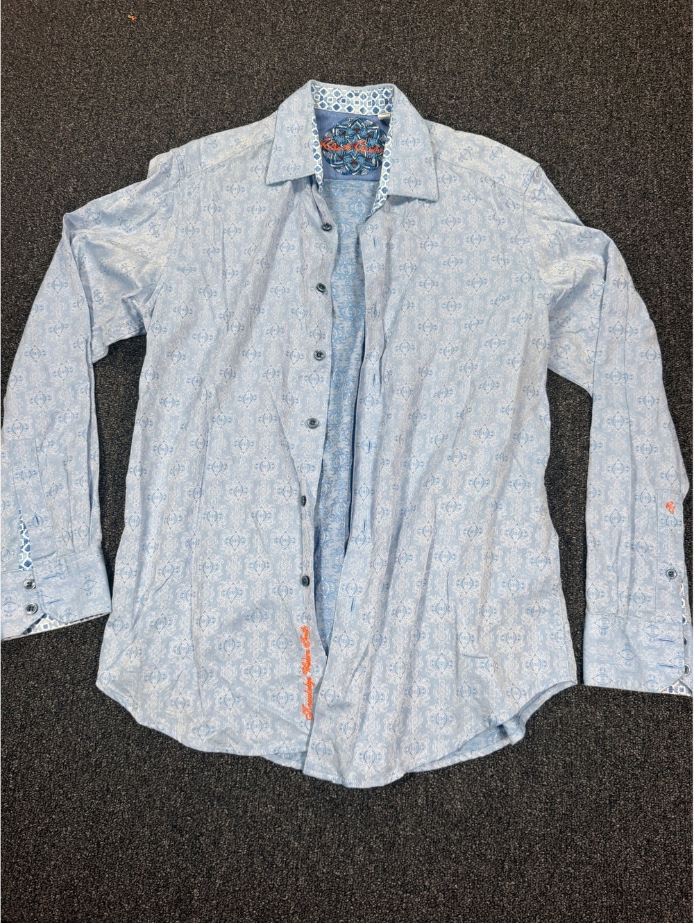 Robert Graham Men's Medium Light Blue Patterned Button-Up Shirt